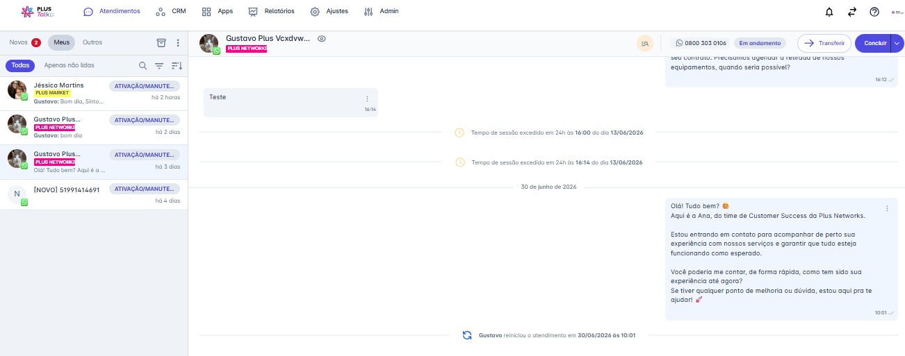 Plataforma Plus Talk — central de atendimento